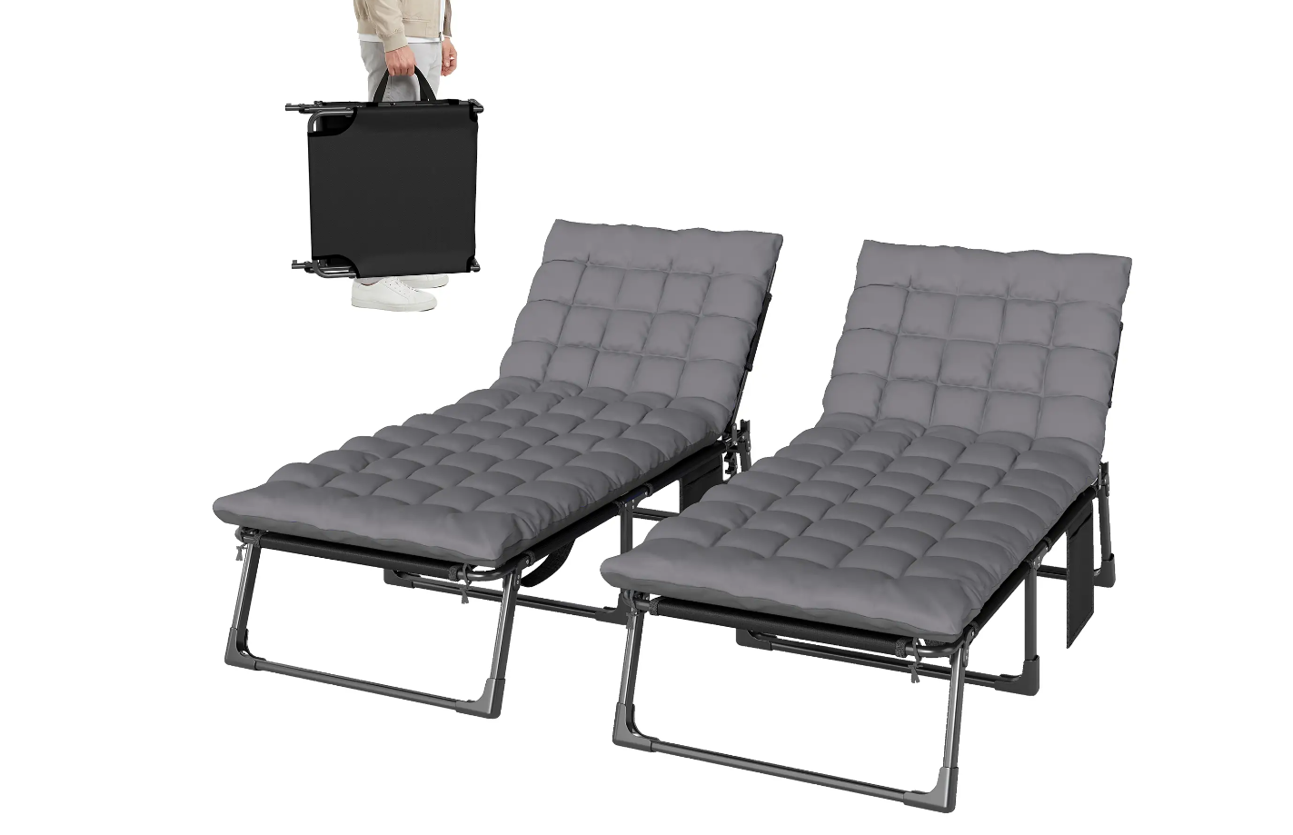 Wide Folding Chaise Lounges — Set of 2