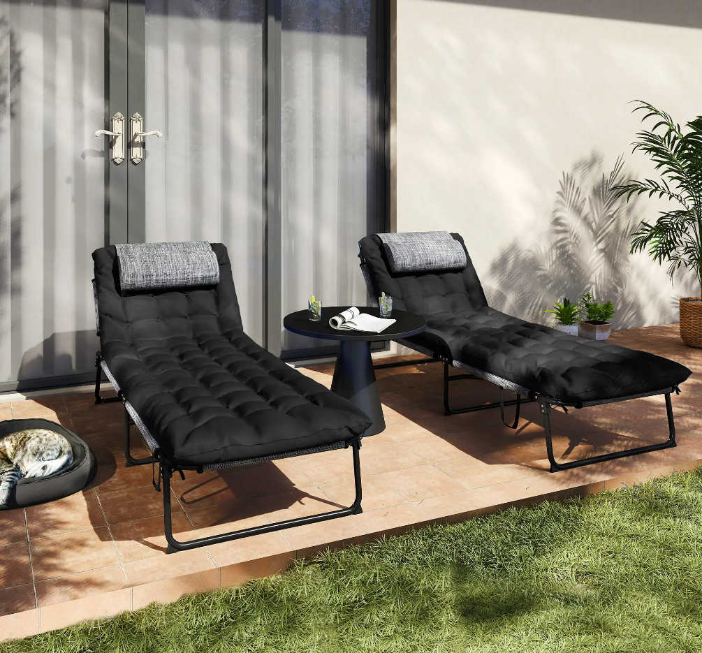 Folding Chaise Lounge Chairs — Set of 2