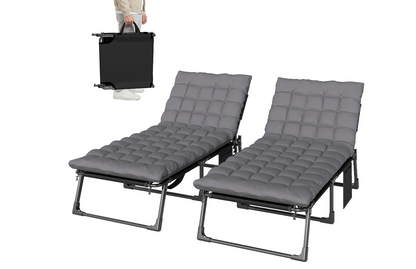 Wide Folding Chaise Lounges — Set of 2