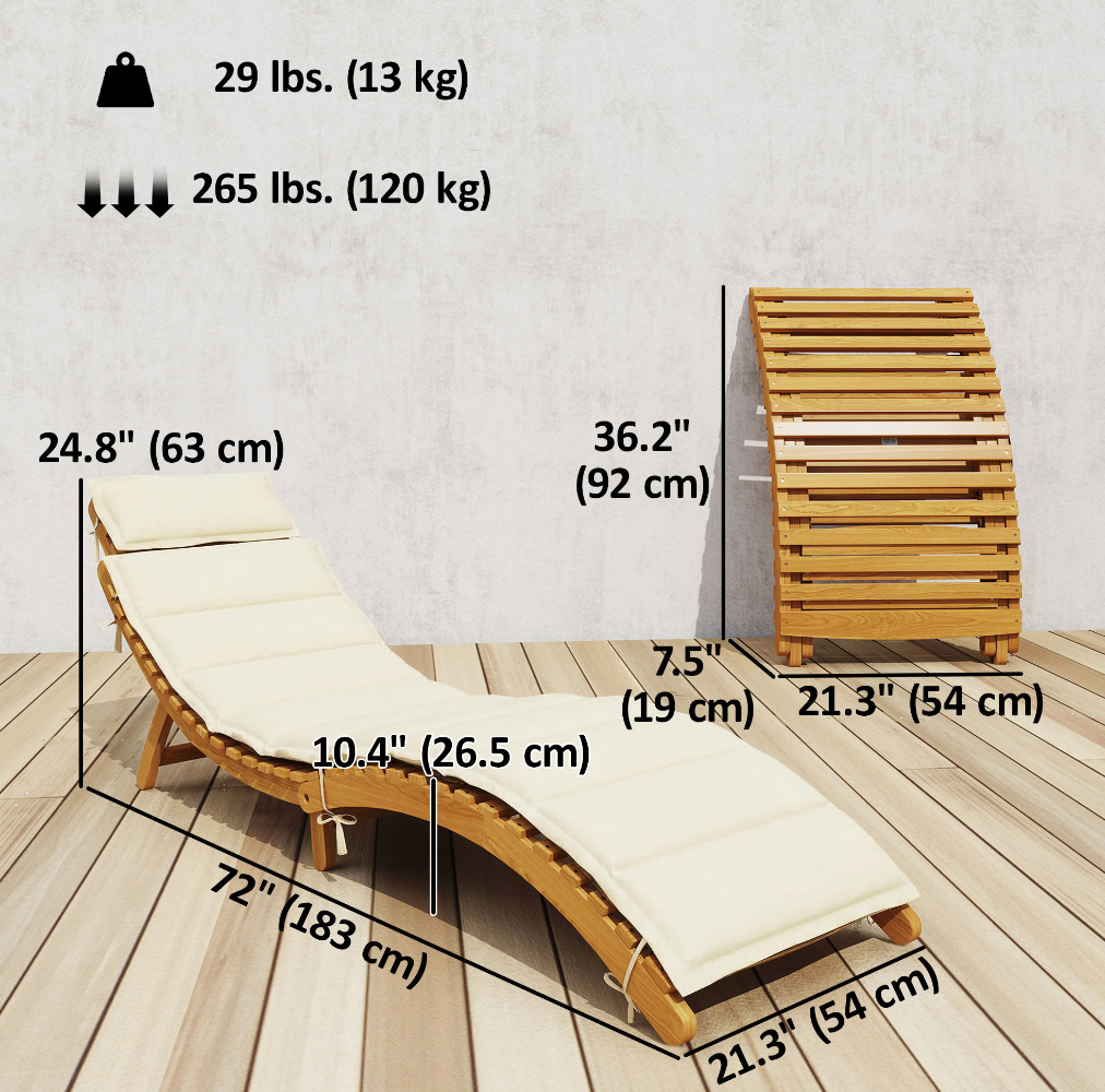 Acacia Wood Folding Chaise Lounge