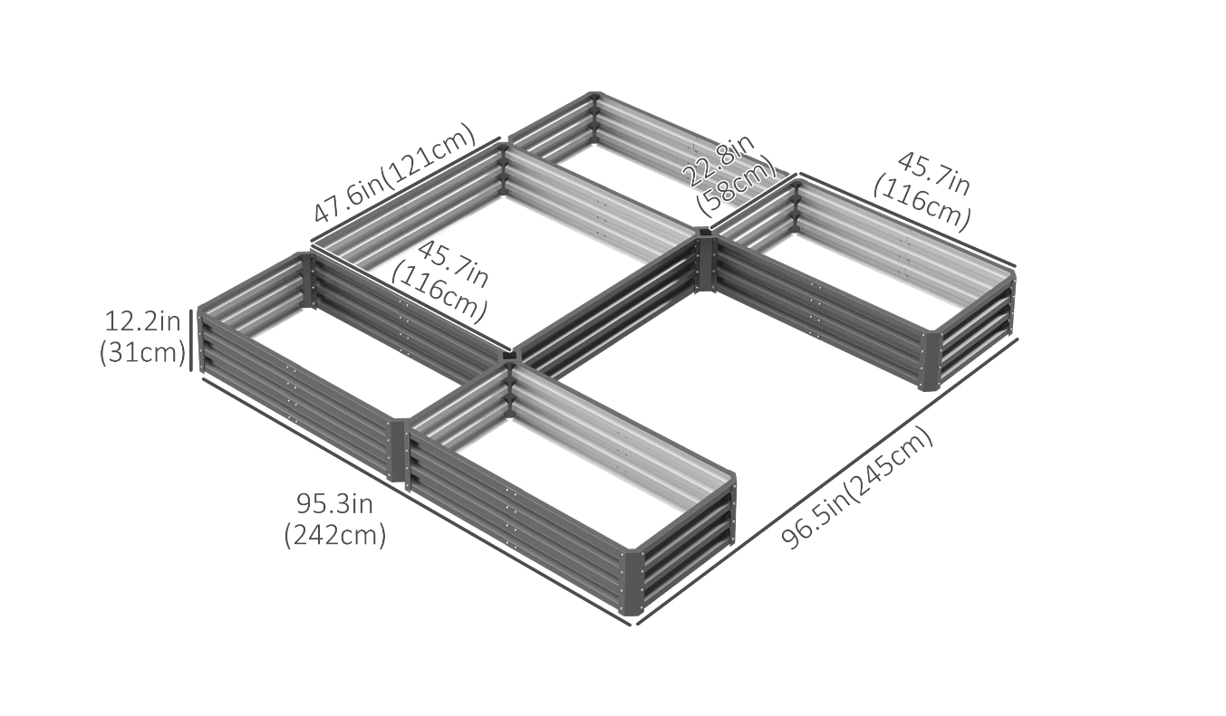 Large Raised Garden Bed — Set of 5 (8 × 8 × 1 ft)
