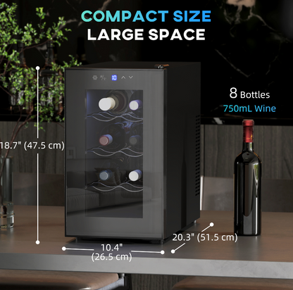HOMCOM Quiet Wine Cooler Refrigerator, 8 Bottle