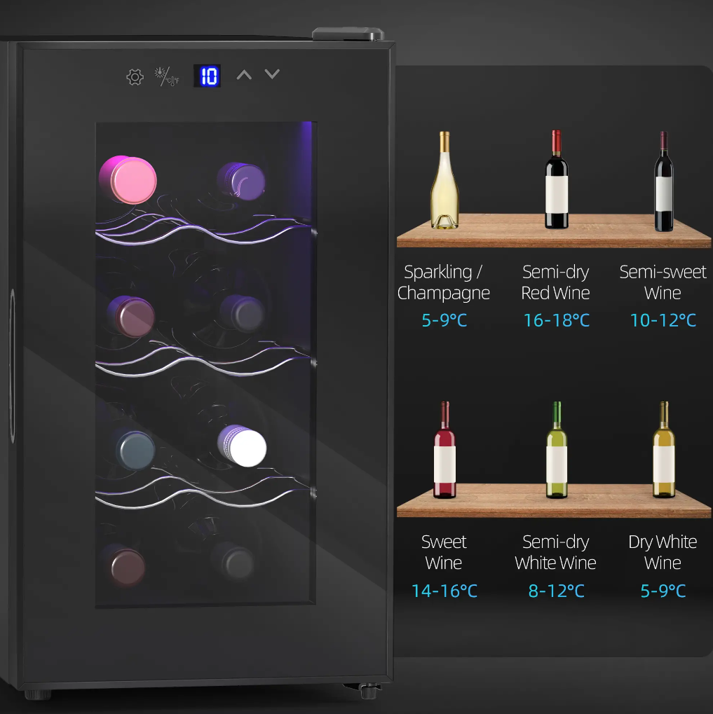 HOMCOM Quiet Wine Cooler Refrigerator, 8 Bottle