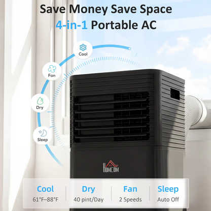 HOMCOM 10000 BTU Black Portable Air Conditioner with Fan & Dehumidifier Mode