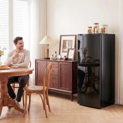 HOMCOM 7.0 Cu.Ft Upright Freezer, Compact Stand Up Freezer with 6 Adjustable Shelves, Reversible Door for Home Office, Black
