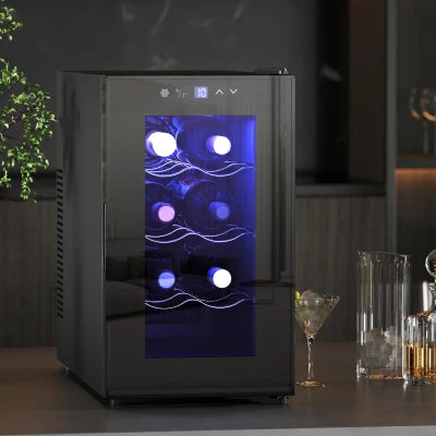 HOMCOM Quiet Wine Cooler Refrigerator, 8 Bottle