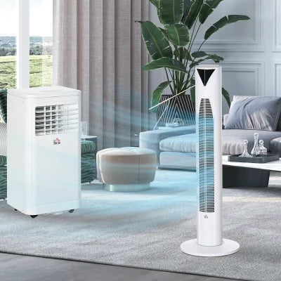 HOMCOM 8000 BTU Portable Air Conditioner and Tower Fan Set, 344 Sq. Ft., 3-in-1 Portable AC Unit and Floor Fan with Timer On/off, Remote, Window Kits, White