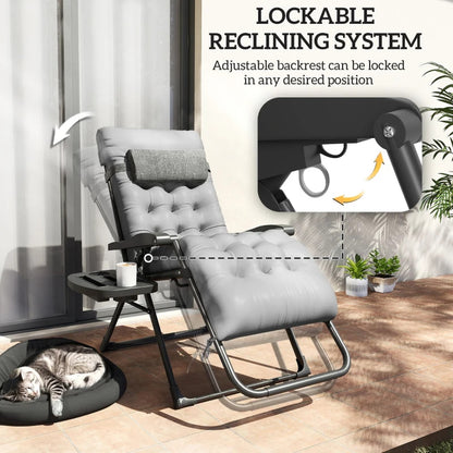 Outsunny Padded Zero Gravity Folding Recliner Chair Grey