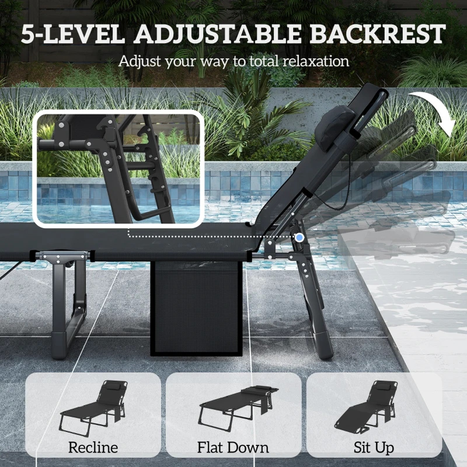 Outsunny 29.5 Inch Wide Folding Chaise Lounge Set of 2 Dark Grey