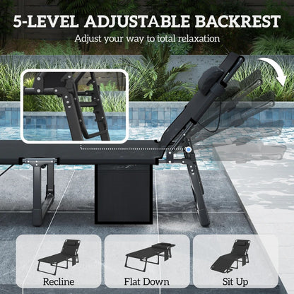 Outsunny 29.5 Inch Wide Folding Chaise Lounge Set of 2 Dark Grey