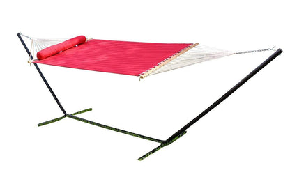 Olefin Double Quilted Hammock with 3-Beam Stand - Red